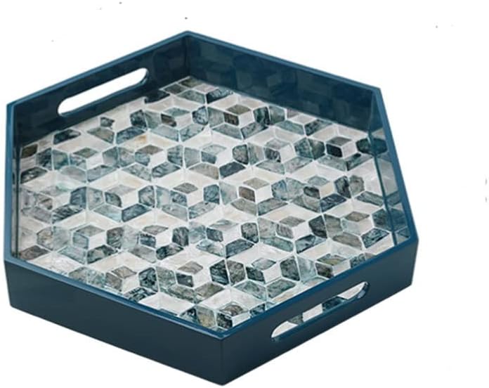 FMURY Rectangular Tray Wooden Color Shell Tea Tray Tea Cup Jewelry Cosmetic Storage Box Fruit Dessert Tray Home Decor(E,M Code)