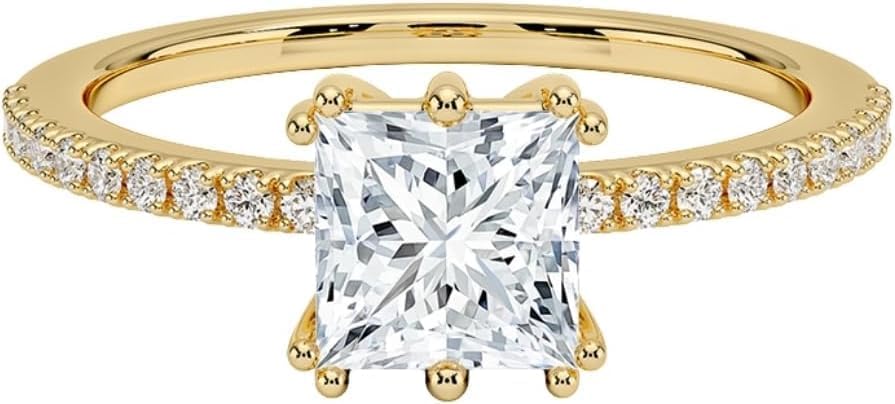 Lab Grown Diamond Engagement Ring for Women 1-5 Carat IGI Certified Princess Cut, Hidden Halo Diamond Ring, 10K 14K 18K Solid Gold, Proposal Wedding Bridal Anniversary Promise Jewelry Gift