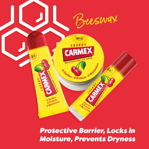 Carmex Cherry Lip Balm Set - Hydrating Summer Lip Care with SPF 15, Clear, 1 count (Pack of 3) - Image 3