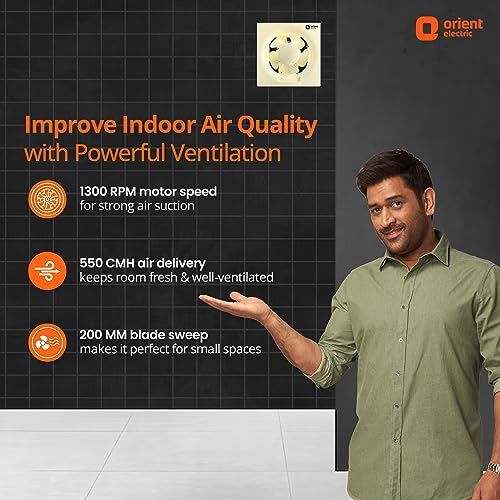 Image of Orient Electric Ventilator DX 200mm Exhaust Fan for Kitchen & Bathroom | High Speed Ventilation Fan | Copper Motor, Aerodynamic Blades, Louver Shutters | 2 years Warranty by Orient | Ivory