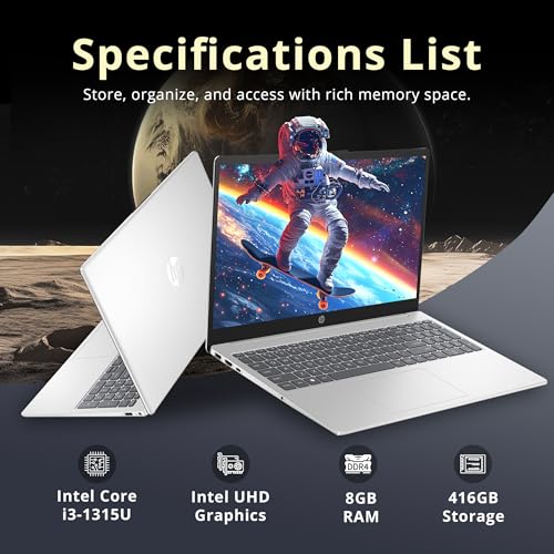 Image of HP 15.6 inch HD Touchscreen Laptop, Intel i3-1315U, 8GB RAM, 416GB Storage(256GB SSD + 160GB Docking Station Set), Intel UHD Graphics, Full Size Keyboard, HD Camera, Wi-Fi 6, Windows 11, Silver