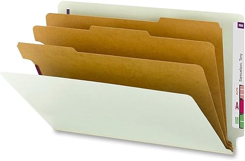 Smead Carpeta de archivos de clasificación de cartón prensado con pestañas finales 100% recicladas con cierres SafeSHIELD, 3 divisores, expansión de