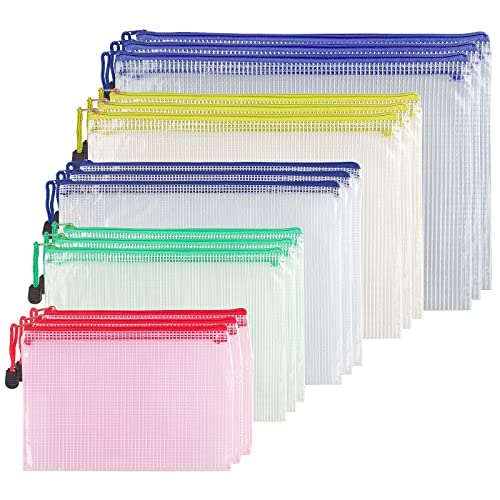 GOYADA 15Pcs Pochette Document Zip, Pochette Zippée, Pochette à Fermeture Éclair, 5 Tailles Différentes Documents Dossier en PVC (A4, A5, B4, B5, B6) pour Fournitures Bureaux Voyage, 5 Couleurs