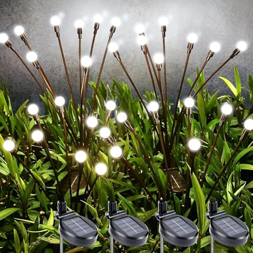 Tierwarf Firefly Solarlampen für Außen Garten 4 Stücke wasserdicht Solar Glühwürmchen mit 8 LED für Garten Rasen Hinterhof Terrasse Party Hochzeitsdeko weiß