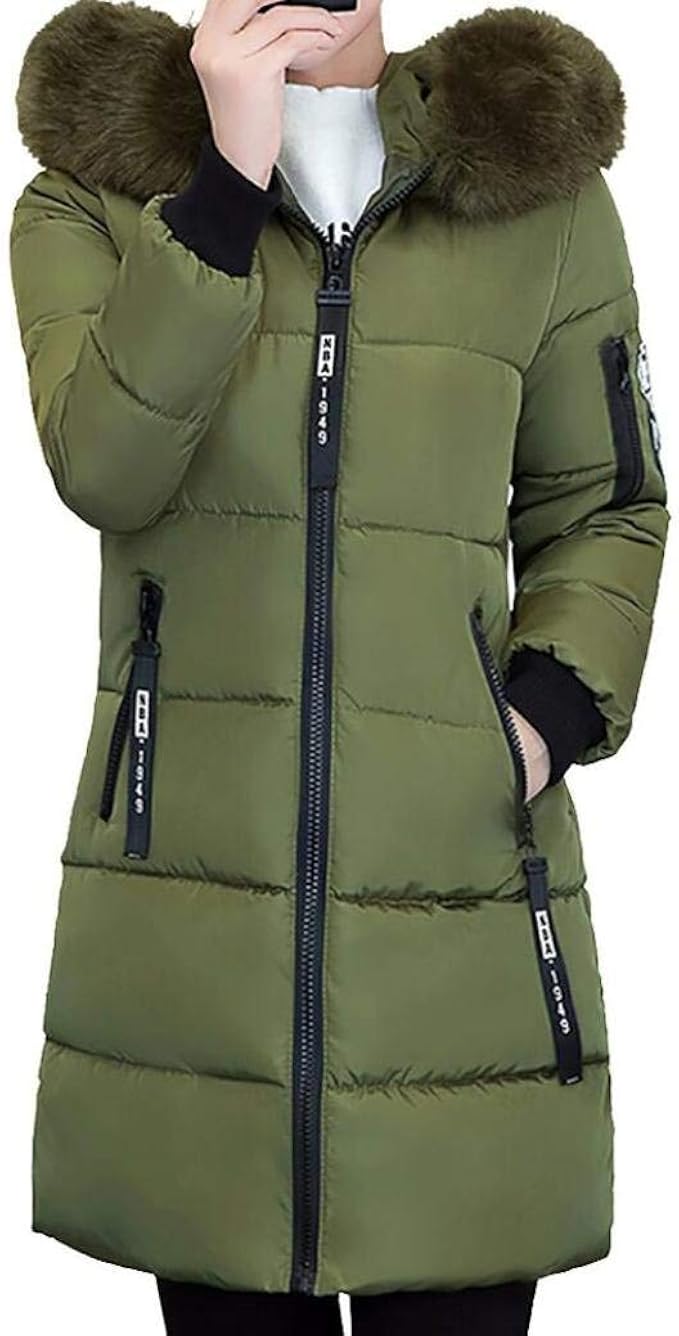 Kmrlofiy Wintermantel Damen - Lange Gefütterte Steppjacke Mit Kapuze