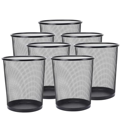 Image of G & P ENTERPRISE Metal Mesh Waste Bin (Black) - Big Size Office Dustbin, Heavy-Duty Wire Mesh Trash Basket, Round Open Mesh Garbage Bin for Home, Office, Bedroom & Study Table (Pack of 7)