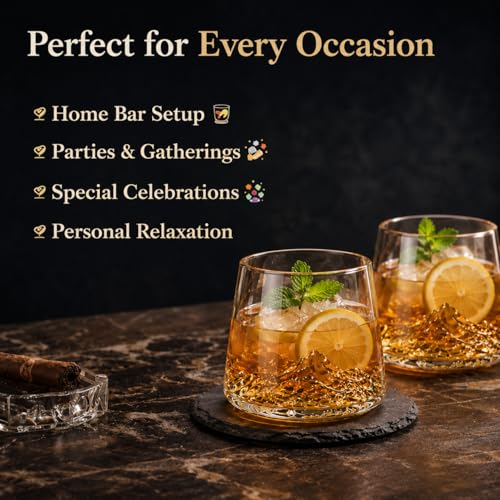 Image of WRINGO 230 ML Mountain Whisky Glass Set of 6 | Premium Transparent Whiskey Glasses for Scotch, Bourbon, Cocktails, Juice & Water | Heavy Base Drinking Tumblers for Home Bar