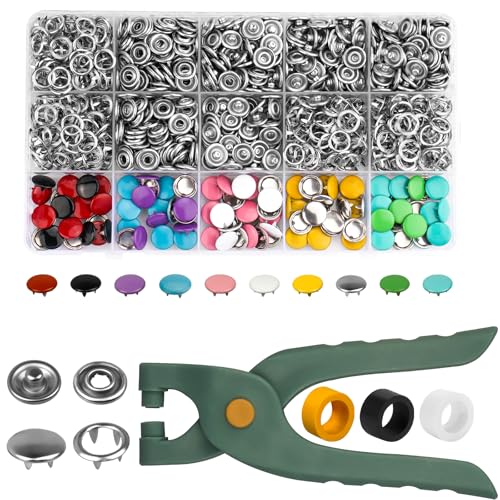 250 Sets Druckknopf mit Zange 9,5mm Metallknöpfe Druckknöpfe ohne Nähen hohle und feste Druckknöpfe für Kinderkleidung Nähen Handwerk handgefertigt Kleidung Reparaturen DIY Kleidung(10 Farben)