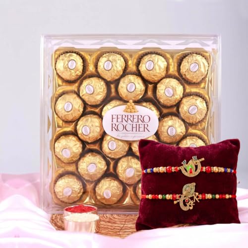 Image of TIED RIBBONS Rakhi Gift for Brother with Chocolates - Set of 2 Premium Rakhi with Chocolates Pack and Roli Chawal - Rakhi for Brother
