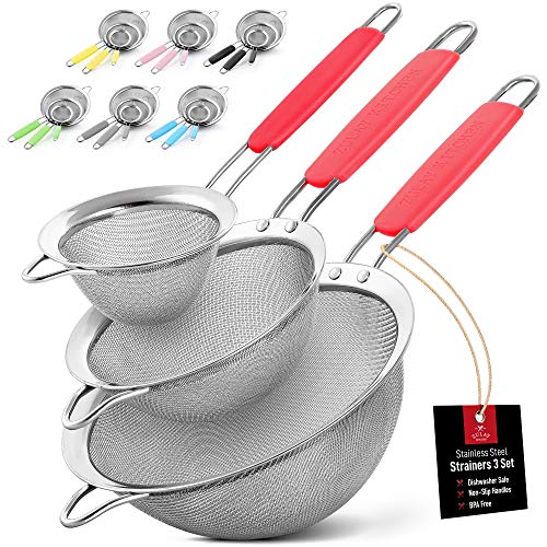Zulay Kitchen Premium Stainless Steel Fine Mesh Strainer Set - Strainers For Kitchen (Set of 3)