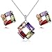 Produktbild Bunt Österreichische Zirkonia Kristalle Rhombus Schmuck-Set Halskette Anhänger 45 cm Ohrringe 18 kt Weiß Vergoldet für Damen