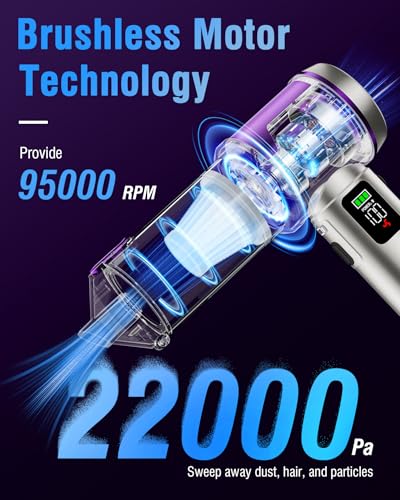 AOHPEGN Handheld Car Vacuum Portable Cordless, 22000Pa High-Power Suction Hand held Vacuum Cleaner & Air Duster for Car Cleaning, Home, Office, Pet Hair | Multi-Nozzle, Washable Filter, LED Light