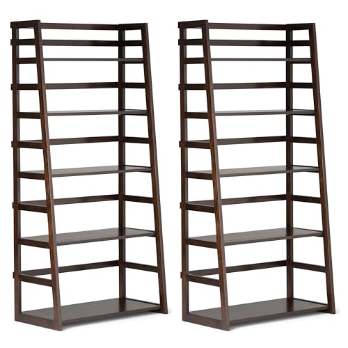 Image of SIMPLIHOME Acadian 30 inch Wide Ladder Bookcase in Brunette Brown (Set of 2)