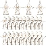 24 Pcs Christmas Tree Ornaments Xmas Angles Snowflake Christmas Trees Christmas Snowman Rustic Decorations Wooden Angel Ornaments Christmas Decorations Hanging Crafts (White, Angel)