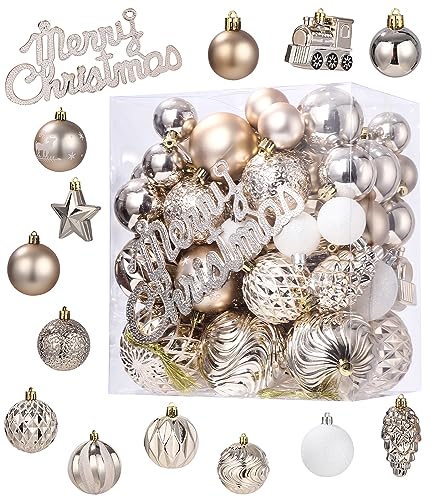 Nouveau pour Boules Noël Ornements,65 Pièces Ensemble Boules Sapin,Décoration Festive Noël,Boules décoratives Scintillantes,décoration Suspendue(Champagne Gold)
