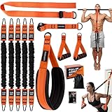 CHERAINTI Pull Up Assistance Bands, 375lbs Heavy Duty Pullup Assist Band Set with 5 Resistance Bands, Adjustable Strap, Comfortable Foot/Knee Rest, Handles & Door Anchor for Home Gym Strength Training