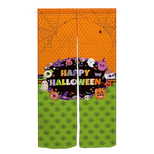 Qinunipoto ハロウィン のれん ハロウィン 飾り 暖簾 幅72×丈120cm 蜘蛛の巣 幽霊 カボチャ noren おしゃれ インテリア ハロウィン 飾り 目隠し すだれ 遮光 部屋 間仕切り ロング カーテン 麻調ポリエステル製 オーダー可 冷