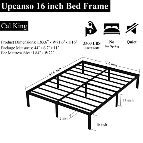 Upcanso 16 Inch California King Bed Frames No Box Spring Need, Platform Cal King Bed Frame With 14 Inch Storage, 3500 Lbs Heavy Duty Metal Slats Support, Easy Assembly Mattress Foundation #TOP2