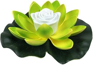 EXMOCIS 18/28 cm Lotus flotante artificial Luz de noche con energía solar LED de ahorro de energía Lámpara de loto para jardín Pool Pond Decoration-Verde_28 cm