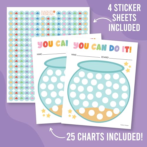 Hadley Designs Sticker Chart for Kids Behavior at Home - Sticker Reward Chart for Kids, Star Charts for Toddler, Star Charts for Good Behavior, Fish Tank Reward Stickers for Classroom Incentives — view 2