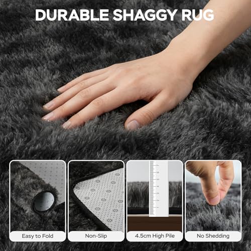 BEHOMHAZQ Rugs Living Room 160x230cm : Grey Black Large Area Rug for Living Room - Ultra Soft Fluffy Shaggy Rugs for Bedroom - Indoor Nursery Floor Carpets for Kids Room Home Decor, Anti-Slip Backing