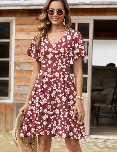 Image of Zeagoo Womens Summer Dress Casual Swing Sundresses Floral Ruffle Short Sleeve Wedding Guest Dress Beach Mini Dress 2026