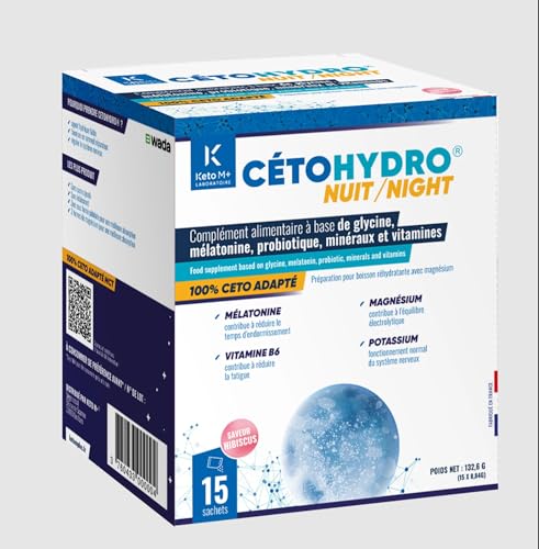 CÉTOHYDRO Nuit – Boisson Cétogène Sans Sucre avec Glycine & Magnésium – Sommeil & Hydratation – Hibiscus – 15 Doses