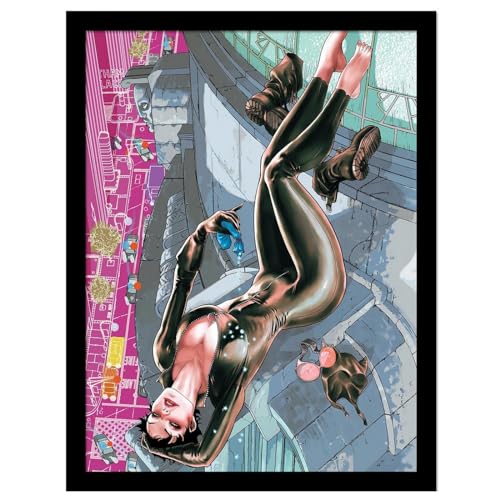 BATMAN Catwoman Comic Cover Framed Poster 45cm x 35cm Grey/Pink/Black Plexiglass Framed