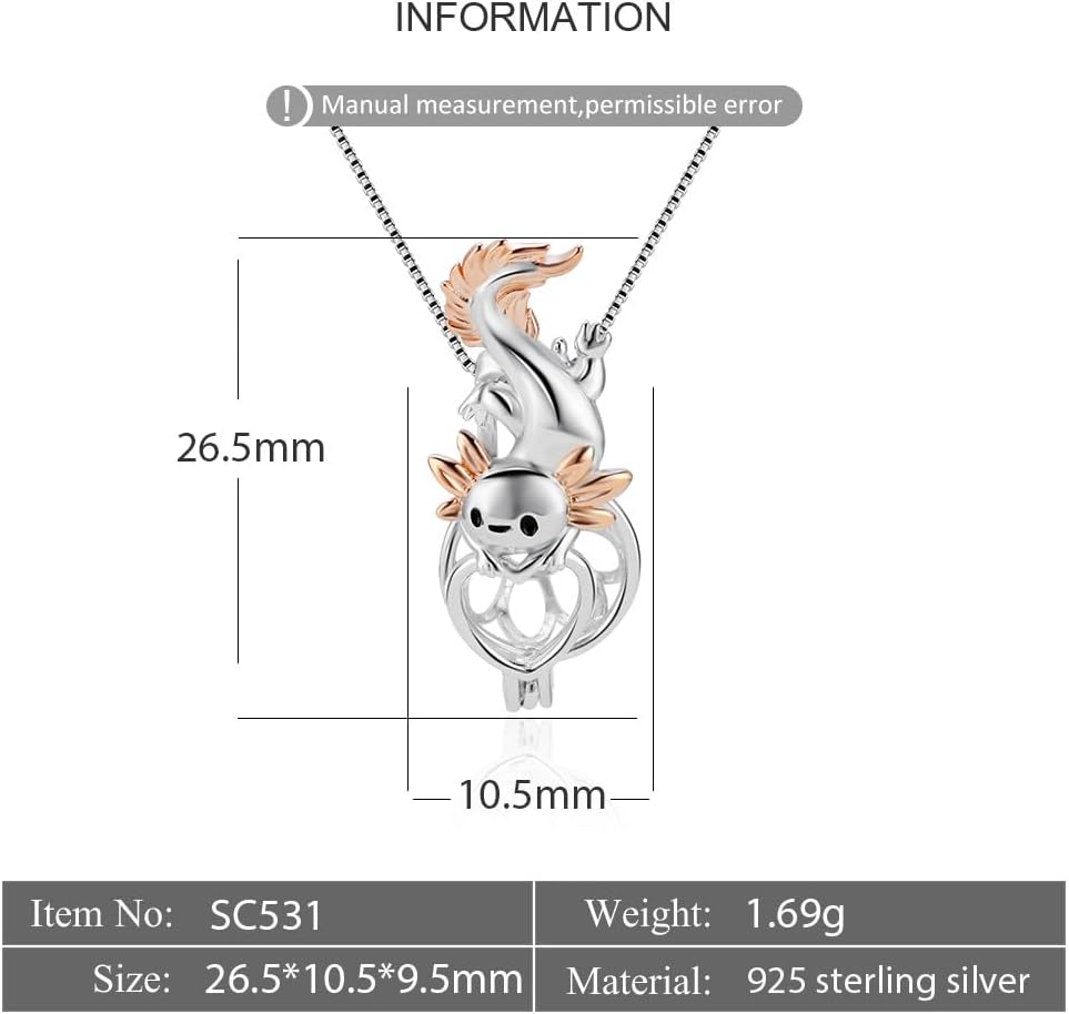 Pink Axolotl Cage Pendants for Pearl Jewelry Making Sterling Silver, Design Pearl Cage Pendants for Women - Image 2
