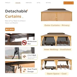 YOLENY 14' x 22' Hardtop Gazebo Wood-Looking Aluminum Frame Pergola with Galvanized Steel Double Roof, Outdoor Permanent Metal Pavilion with Netting and Curtains for Lawns,Deck and Backyard YOLENY 14 x 22 Hardtop Gazebo Wood Looking Aluminum Frame Pergola with Galvanized Steel Double Roof Outdoor Permanent Metal Pavilion with Netting and Curtains for LawnsDeck and Backyard