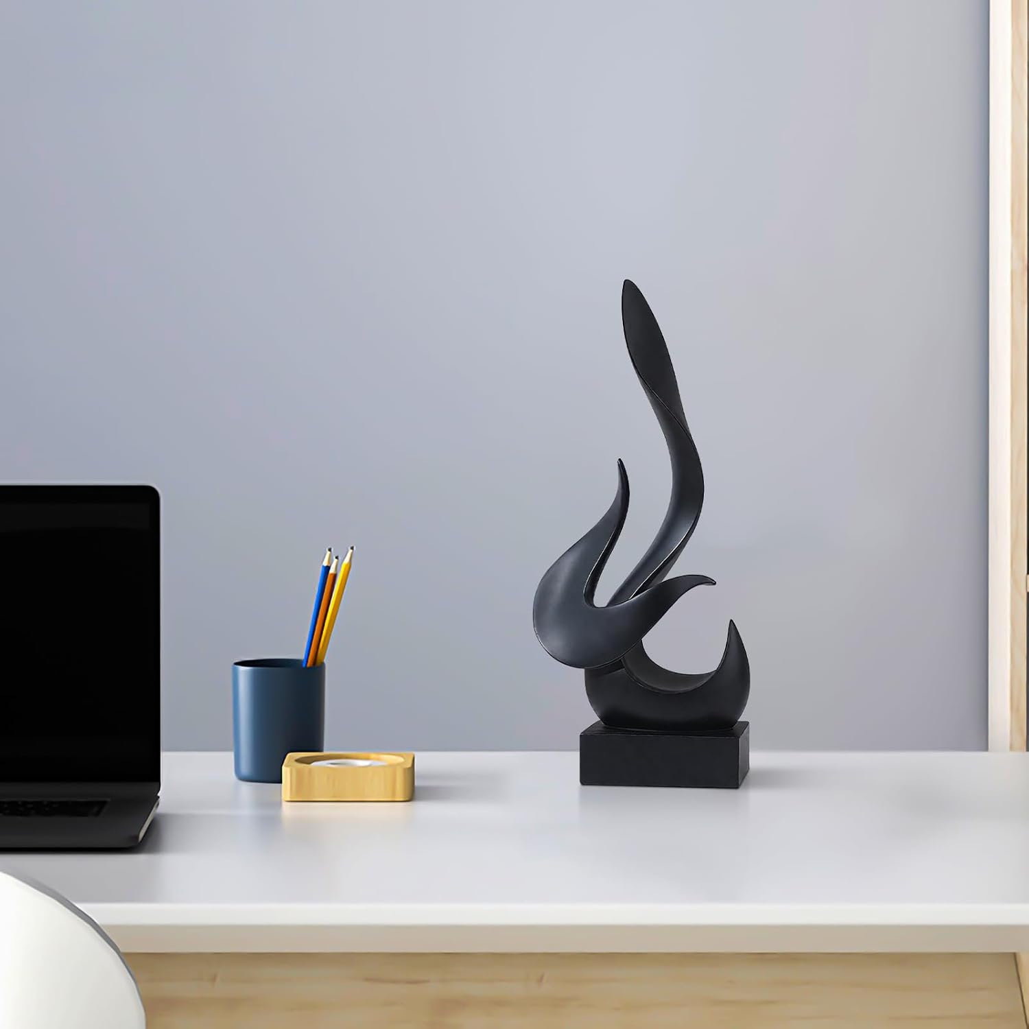 Modern Flame Sculpture Decor Flame Statue Resin Sculptures Abstract Art Figurines Centerpiece Sculpture for Home Decor Living Room Stand Coffee Table Office Decor(Black-B) - Image 5