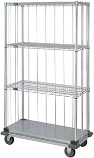 Quantum Storage Systems MD1860CG47RE 4-Tier Wire Shelving Mobile Cart with 3-Sided Enclosure Using Rod and Tab, Dolly Base, 3 Wire and 1 Solid Shelf, Chrome Finish, 18