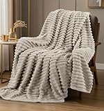 Utopia Bedding Linen Striped Fleece Blanket Throw Size – Fluffy, Warm & Lightweight Ribbed Throw for Bed, Sofa & Chair - Soft Cozy Blanket for Home Décor & Gifting (50x60 Inches)