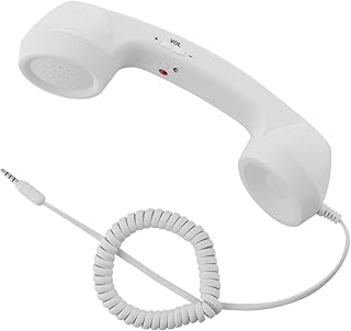 CM Vintage Retro Telephone Handset Cell Phone Receiver MIC Microphone for Cellphone Smartphone, 3.5 mm Socket (White)