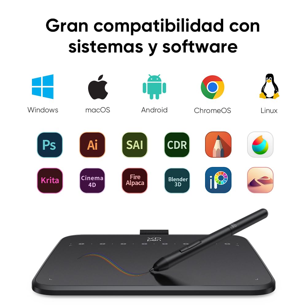 XPPen Deco 640 Tableta Gráfica Portátil 16K Niveles Inclinación 60°, Tableta Gráfica Dibujo Digital para OSU Compatible con Windows, macOS, Android, Chrome OS, Linux, Área Activo 16 cm x 9 cm