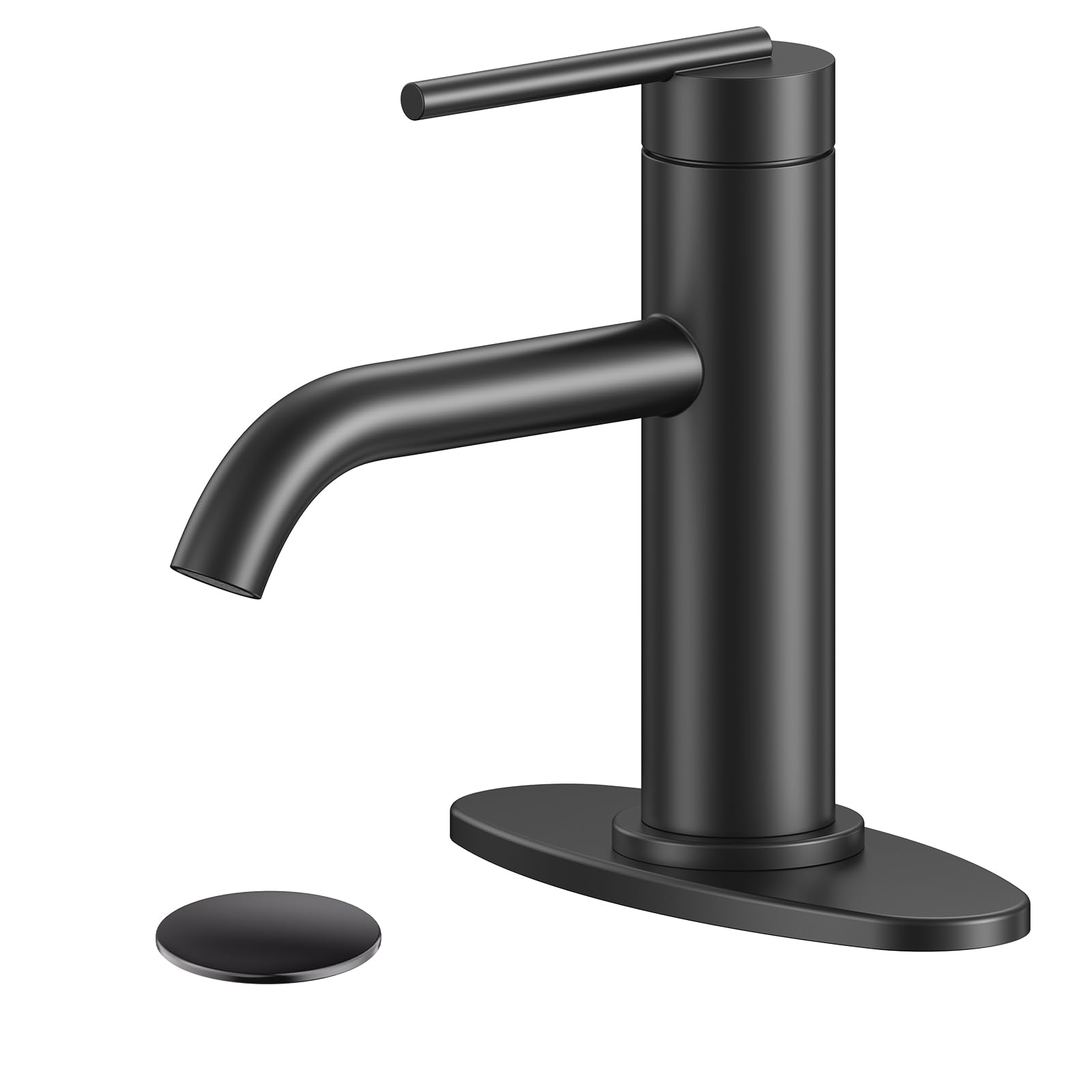 Black Bathroom Faucet for Single Handle HURRAN 1 Hole Bathroom Faucet with Pop-up Drain and Deck Fits 1