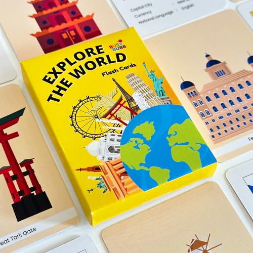 Image of Explore The World Flash Cards for Kids | 36 Countries with Flags, Capitals, Currency, Language & Famous Monuments | Age 3-6 Years | Made in India | BIS Approved