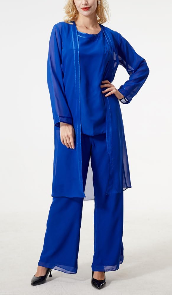 Women's 3 PC Chiffon Pants Suits Mother's Outfit for Wedding Plus Size Evening Gowns Dress Suit