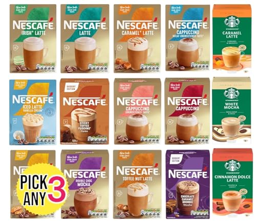 Nescafe Frothy Instant Coffee Sachets Pick Any 3 Packs From 20+ Flavours Inc. Starbucks, Decaf, Salted Caramel, Cappuccino, Latte, Mocha, Skinny, Iced, Oat, Toffee Nut, Almond and More.