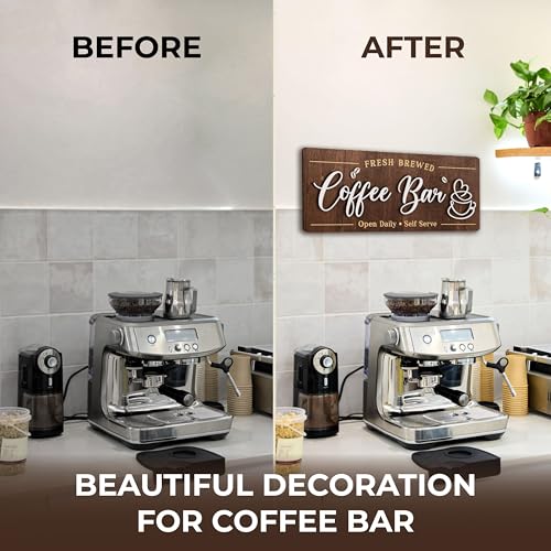 Image of Woodamore Coffee Bar Signs for Wall Decor - Vintage Coffee Accessories for Cafe Station Signs Decorations, Small Farmhouse Cafe Sign for Home Decor Kitchen, Countertop