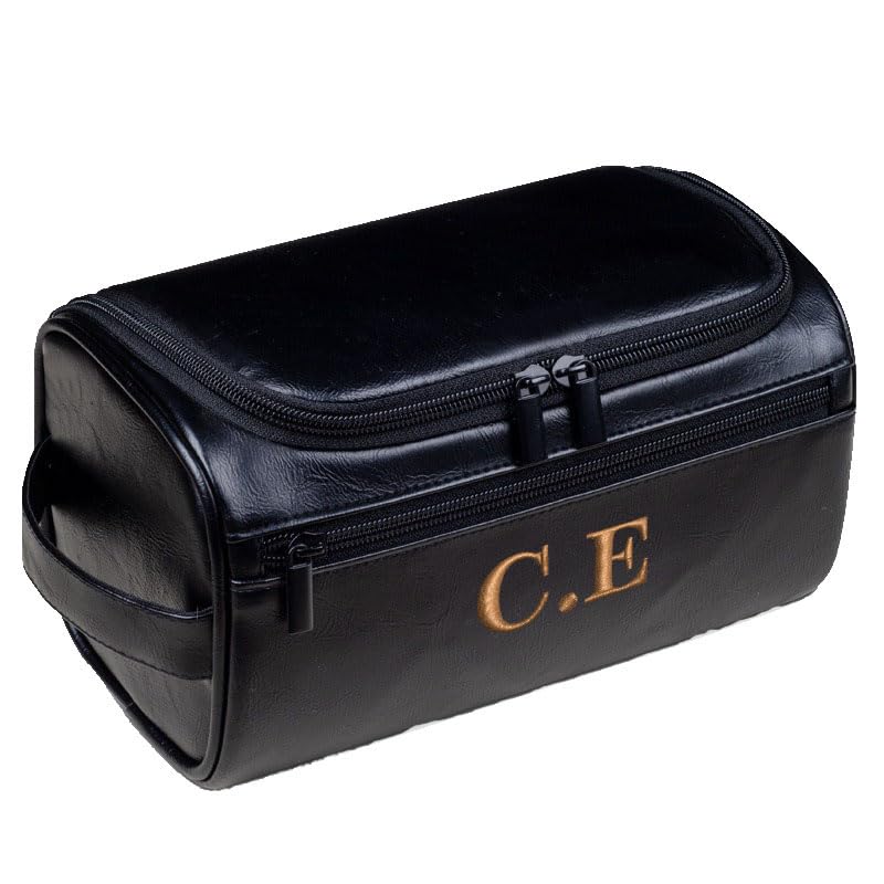 joyinaff Personalized Embroidery PU Leather Travel Toiletry Bag for Men,Stylish Travel Organizer for Travel, Wedding Gift,Customized Monogram Travel