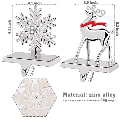 Ourwarm Christmas Stocking Holders For Mantle Set Of 2, Silver Snowflake & Reindeer Stocking Holder, Metal Christmas Stocking Hangers For Fireplace Mantel Holiday Christmas Decorations #TOP2