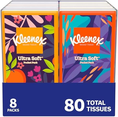 Kleenex On-The-Go Facial Tissues, 8 On-The-Go Packs, 10 Tissues p...