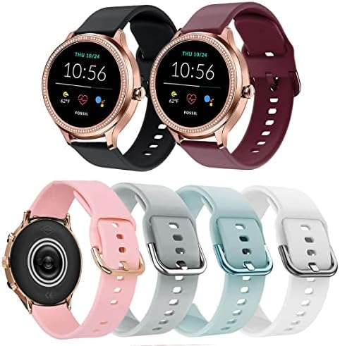 ViCRiOR Bands Compatible with 18mm Fossil Women's Gen 5E 42mm / Gen 6 42mm Smart Watch, 6-Pack Quick Release Soft Silicone Replacement Band for Fossil Q Venture Gen 4 HR/Gen 3