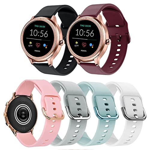 La Mejor Lista de fossil gen - solo los mejores. 43 ViCRiOR Paquete de 6 Correas de Reloj de 18mm Compatibles con Fossil Gen 5E 42mm / Gen 6 42mm Smart Watch, Correa de Repuesto Floral con Patrón Impreso de Silicona Suave Sin...