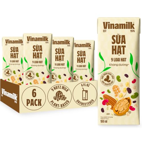 Vinamilk 9 Nutz Plant-Based Milk, Unsweetened, 6 Fl Oz, Pack of 6