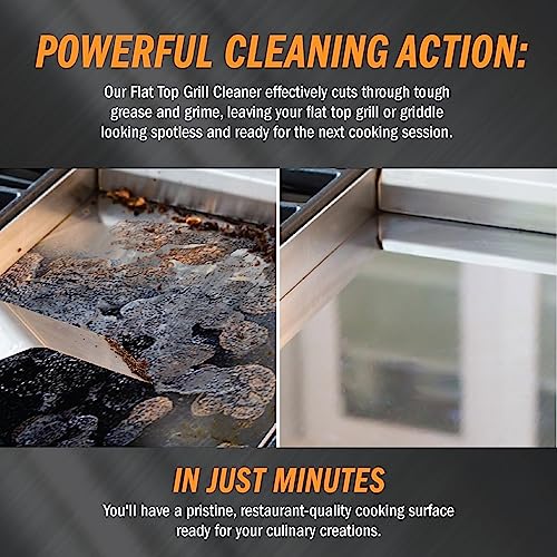 Flat Top Grill Cleaner - Griddle Cleaner - 32 Floz Bottle - Removes Burnt On Organics - Food Safe Ingredients - Non-Caustic Formula - Blackstone Cleaner #TOP3