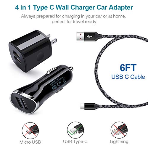 USB Type C Charger Cable for Moto Motorola G Power G Stylus G Play Pure 2024 Edge Razr G7 G8 G9 Plus Play One Z4 Z3 X4,Samsung S23 S22 S21 S20 S10e S10 S9,Car Charger Wall Adapter+Fast Charging Cord