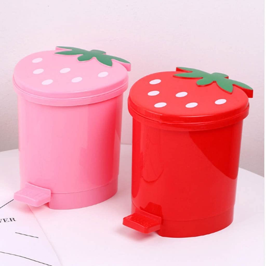 Mini Trash Can with Lid Plastic Trash Basket for Home Bedroom Office Desktop Garbage Storage Box(E,10x10.5x9cm)