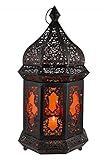 marokkanische laternen aussenbereich Orient Metalllaterne schwarz von außen und kupferfarbig von innen, Schillerndes Design fängt das Kerzenlicht auf und reflektiert es für einen wunderschönen Effekt, Die Perforationen zaubern orientalische Schattenspiele in ihren Raum.